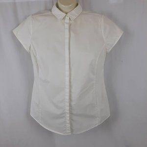 Worthington White Fitted Button Down Cap Sleeve Blouse
